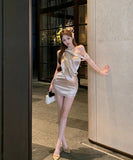 ミニドレスキャバドレスワンーショルダーセクシーパーティードレスナイトクラブ高級感女子力同伴着痩せ気質 WQ2-XKD-D308-6939-Mar7