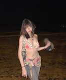 【3点セット】ビキニ水着三角ビキニセクシーホルターネックヒョウ柄ワンピースSNS話題 WQ7-DP-A33589