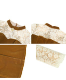 Lady's coco ミニドレス キャバドレス セクシー 上品ベロアワンピース レース切替 バイカラー 長袖 ウエストマーク Aラインシルエット LW2-JY21922