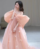 ロングドレス キャバドレス パーティードレス ピンク 羽根付き 蝶結び エレガント パーティー 誕生日 結婚式 披露宴 LW2-ZX219