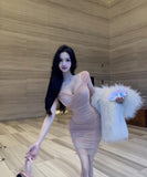 Lady's coco ミニドレス キャバドレス セクシー レトロ ウエストシェイプ パーティー デート LW2-XKDD335A-3135-Sep17