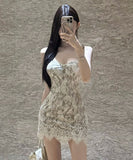 Lady's coco ミニドレス キャバドレス セクシー レース Vネック キャミワンピ タイト セクシー フェミニン LW2-ZED882649DXH437A