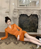 【2色】膝丈ドレス キャバドレス セクシー  エレガント タイトワンピース ウエストシェイプ ドレープ デザイン ペンシルスカート スリムフィット 上品 LW2-ZED886530DXH348A