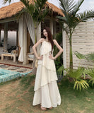 ロングドレスサンドレス非対称個性感キラキラ着痩せ気質旅行大人可愛いフリルフランス風 WQ2-CD15-A1023-10030680