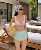 水着ビキニハイウエストチック柄セクシーモノキニタンキニビーチ海温泉SNS話題着痩せ体型カバー WQ7-FH-qing003