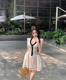 ミニドレス水玉柄谷間見せキャバドレスAライン着痩せ気質エレガントセクシー大人可愛い韓国っぽ WQ2-XKD-D310-3362-Apr8