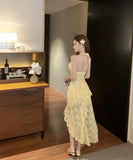 ミニドレスキャバドレスホルターネックセクシー非対称フリルバックレスドレスナイトクラブパーティー WQ2-CD7-447-66940600