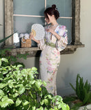 ロングドレスVネック小顔花柄エレガントフランス風着痩せ通勤おしゃれ WQ2-ZED6780