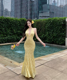 ロングドレス レース ホルターネック セクシー タイトドレス 谷間見せ 女子力 キャバキャバ WQ2-CD7-445-21890720