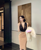 Lady's coco セクシー ボディコン フレンチスタイル ニットワンピース タイト 膝丈 ウエストマーク 上品 気質 大人可愛い 秋冬新作 LW2-XKDD445-2592-Oct10