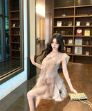 ミニドレスふわふわチュール着痩せ気質大人可愛いパーティーワンーショルダーセクシー WQ2-CD-7-529-67920700