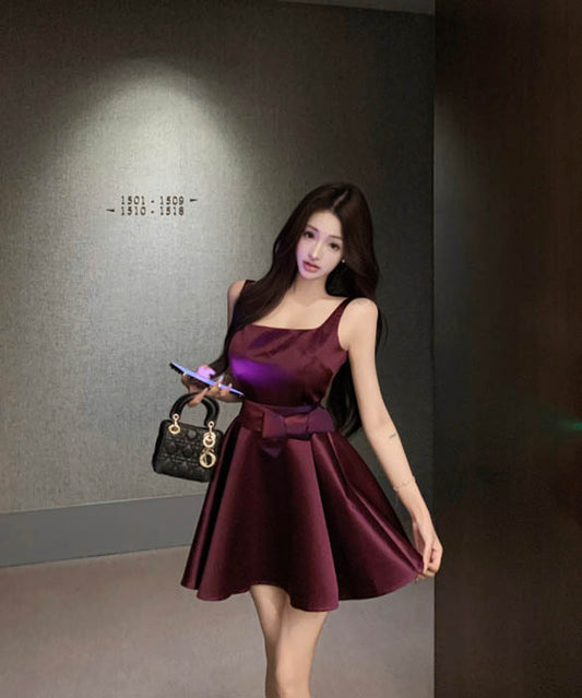 ミニドレスサテンドレスAラインエレガントセレブ風キャミワンピ宴会パーティー着痩せ気質 WQ2-XKD-D445-2252-Mar30