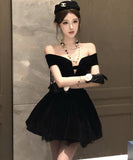 Lady's coco ミニドレス キャバドレス セクシー オフショルダー×リボン付きドレス  ウエストマーク   上品エレガント パーティー デート LW2-DD5938