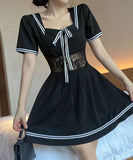 【2色】膝丈ドレス キャバドレス セクシー大人可愛い タイト ナイトドレス レース  ウエストマーク フェミニン LW2-DD5816