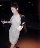 手作りドレスツイードドレス高級感ミニドレスセレブ風キラキラ宴会パーティー着痩せ気質 WQ2-GZXX002