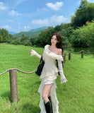 ロングドレス キャバドレス フレンチ風 アシンメトリー ワンショルダー 長袖 タイトワンピース ミディ丈 シルエット LW2-CD3-141-5750790