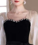 ロングドレス キャバドレス パーティードレス ベロア スクエアネック 長袖 フレアデザイン 二次会 披露宴 パーティー LW2-YZX027