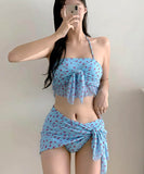 2色 3点式セット ビキニ水着ベアトップ花柄セクシーワンピースエレガント気質 体型カバー WQ7-GM-adn003