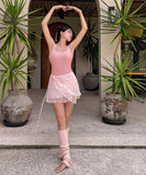 【2点セット】2色 ビキニ水着チュール体型カバー着痩せ温泉ビーチ海旅行タンキニモノキニ WQ7-FH-Yi002