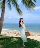 ロングドレスサンドレスAラインバックレスドレスフリル体型カバーセクシー大人可愛い旅行SNS話題 WQ2-CD4-516-52700550