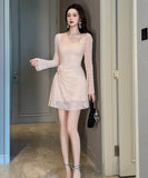 手作りドレスミニドレスレース高級感非対称セクシー宴会パーティー気質 WQ2-JY11469