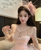 ミニドレスレースセレブ風カワセクシーAラインお姫様パーティー宴会誕生日ドレス高級感気質 WQ2-XKD-D452-1033-Mar2