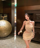 ミニドレスキャバドレスワンーショルダーキラキラチュールセクシーナイトクラブパーティーエレガント WQ2-MXX3565