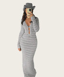 【3色】サンドレス ロングドレス 谷間見せ 袖付き おしゃれ クロシェ編み hot girl WQ2-CM7564