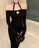 Lady's coco ロングドレス キャバドレス セクシー オフショルダー タイトワンピース ホルターネック 背中開き ボディコン デート 女子会 二次会 披露宴 パーティー LW2-OYF8723