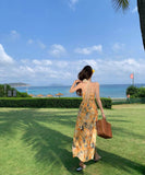 ロングドレスサンドレスホルターネック花柄チュールAライン着痩せ気質高級感セレブ風 WQ2-XHY915274