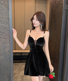 【2色】 ミニドレス キャバドレス セクシー  ミニ丈  ベロア タイトドレス  デート LW2-DD5841