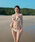 水着 三角ビキニ クロシェ編み 切り替え イチゴ ホルターネックセクシー 体型カバー ビキニ WQ7-YQ-HH5XB6FLL