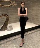 Lady's coco ロングドレス キャバドレス セクシー Vネック レーストリム バックレス ホルターネック スリット入り エレガントドレス 結婚式 二次会 披露宴 パーティー 上品 LW2-DD5925