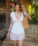 【2色】水着ビキニワンピース花柄Vネックリボンカワセクシー温泉ビーチ海レース WQ7-JX243052JX65