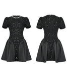 手作りドレスミニドレスキラキラ高級感Aラインパフスリーブ誕生日ドレスセレブ風着痩せ気質 WQ2-JY21695