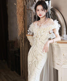 ナイトドレス 宴会 ロングドレス 立体花 エレガント 誕生日 披露宴 YH2-MBYD11509318477