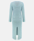 【3色】サンドレス ロングドレス 谷間見せ 袖付き おしゃれ クロシェ編み hot girl WQ2-CM7564