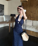 ロングドレスホルターネックレース花柄谷間見せセクシー夏着痩せ気質エレガント同伴 WQ2-MXX80133