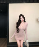 【2色】 ミニドレス キャバドレス セクシー  ナイトドレス ミニ丈 タイトワンピース Vネック LW2-XKDD342-8187-Oct18