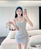 手作り ミニドレス ツイードドレス セレブ風 セクシー 高級感 デートディナー 誕生会ドレス WQ2-ZED882087DXH437