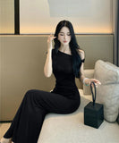 【秋新作】ロングドレス キャバドレス フレンチエレガント ワンショルダー ウエストマーク タイト シルエット 美ライン 着痩せ セクシー 大人フェミニン LW2-CD2-751-62250500