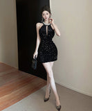 Lady's coco ミニドレス キャバドレス セクシー ビジュー付き ベロア タイトワンピース スパンコール パーティー エレガントスタイル LW2-DD6021