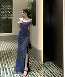 Lady's coco ロングドレス キャバドレス セクシー オフショルダー スパンコール スリットドレス 誕生日会 結婚式 二次会 LW2-XHY917022