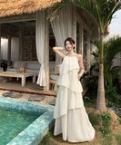 ロングドレスサンドレス非対称個性感キラキラ着痩せ気質旅行大人可愛いフリルフランス風 WQ2-CD15-A1023-10030680