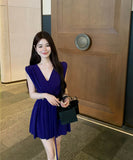 【2色】ミニドレスキャバドレスVネックAライン着痩せ気質谷間見せ指名女子力 WQ2-ZED88721DXH342