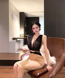 Lady's coco セクシー ボディコン フレンチスタイル ニットワンピース タイト 膝丈 ウエストマーク 上品 気質 大人可愛い 秋冬新作 LW2-XKDD445-2592-Oct10