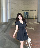 【2点セット 】ミニドレス キャバドレス セクシー レトロ  ウエストシェイプ デート LW2-XKDD426-6312-Sep12