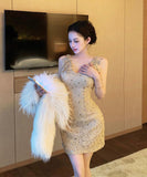 ミニドレス キャバドレス セクシー 上品 ラインストーン装飾 スリムフ ィット ボディコン デート 女子会 JC2-XKDD335A-3138-Sep21