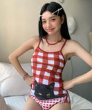 ビキニ水着モノキニ体型カバーリボン温泉ネコちゃん大人可愛い海ビーチ旅行セクシー猫柄 WQ7-CQ5