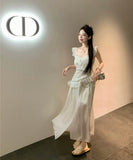 ロングドレスフリルカワセクシーコーデ万能ふわふわ旅行着痩せ気質SNS話題大人可愛い WQ2-XKD-D426-2935-May5